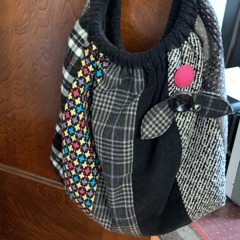 Fun Corduroy Patchwork Black Bag